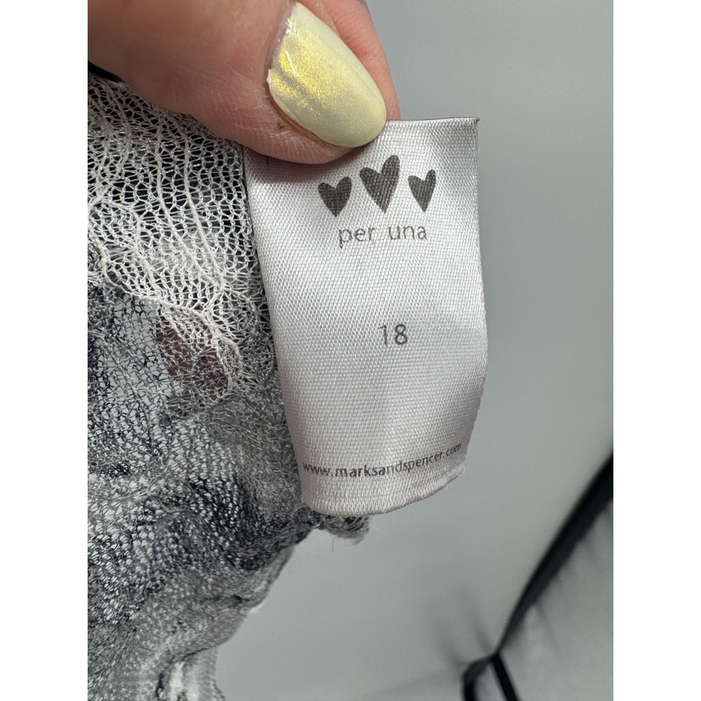 Per Una Gray Velvet Gauze Mesh Top 18 Italy Scoop Neck Stretch Mixed Media Boho - Picture 10 of 13